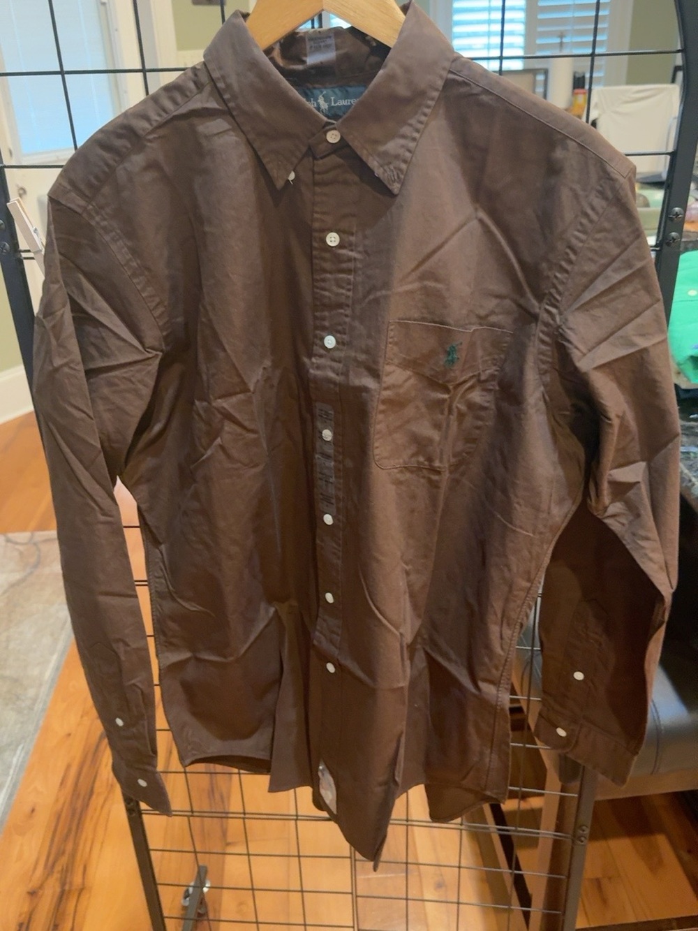 Polo Ralph Lauren Classic Fit Brown 100% Cotton Shirt Green Pony NWT Men’s L - Picture 3 of 14